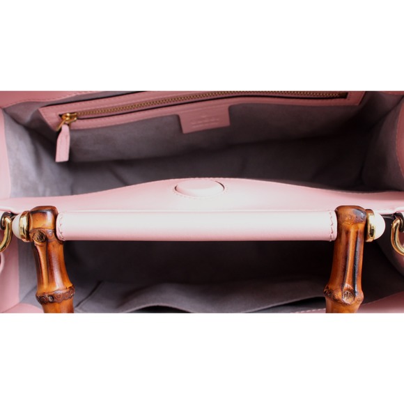Gucci Bags Gucci Leather Bamboo Handle Nymphaea Small Tote Pink